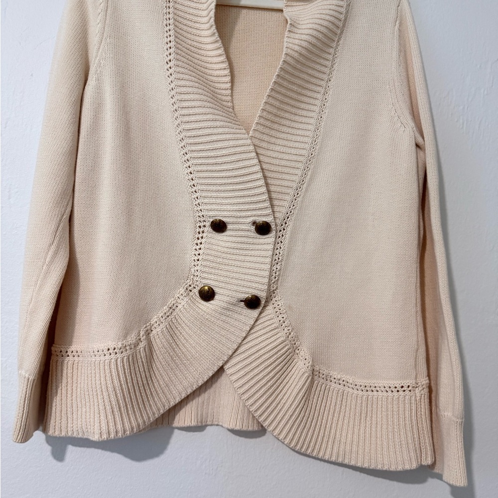 Lauren Ralph Lauren Cream Cotton Knit Shawl Collar Cardigan Size S